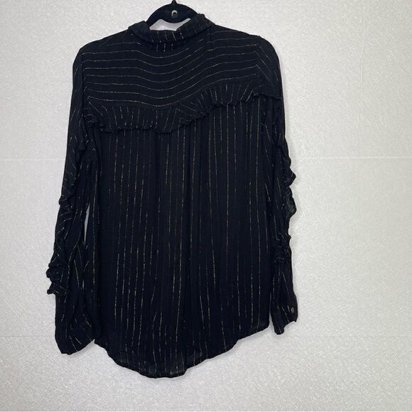 Umgee Black and Gold Ruffled Metallic Long Sleeve Top M - Picture 4 of 4